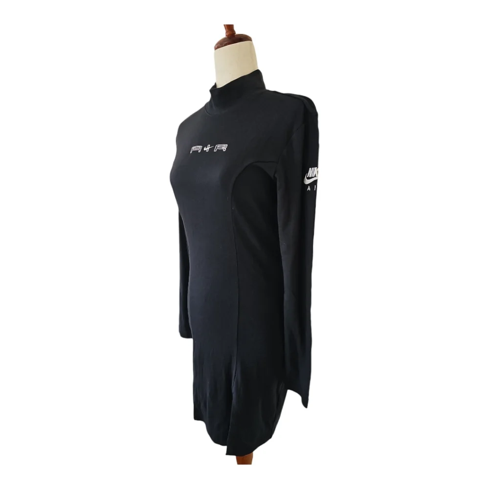 Nike Air Black Mock Neck Long Sleeve Bodycon Dress Small – Back Zip, Thigh Slit